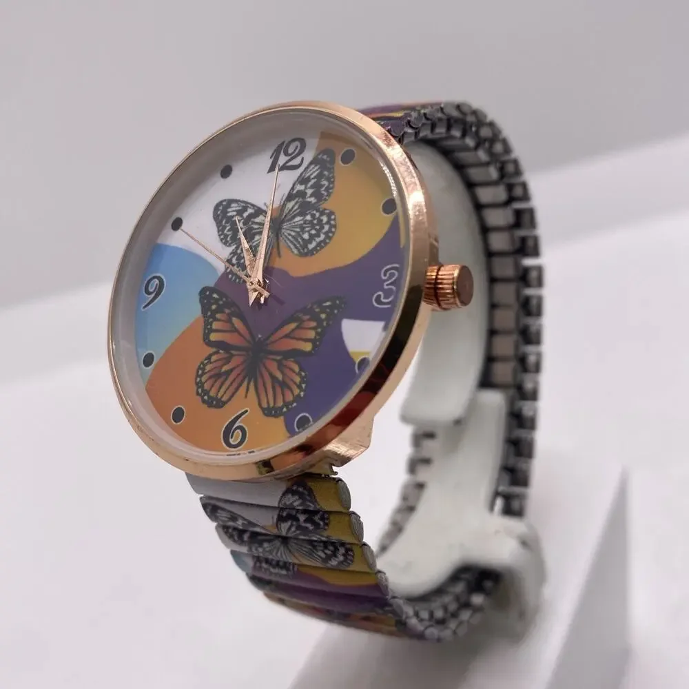 Womens Butterfly Stretch Band Watch Works New Battery